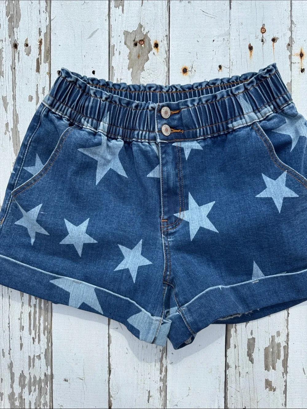 Star Print Denim Shorts